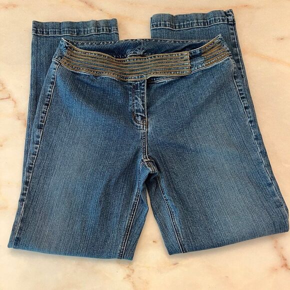 Vintage Venezia Lane Bryant Straight Leg Jeans Blue Leather Trim  Sz 16T‎ Tall - Picture 1 of 9